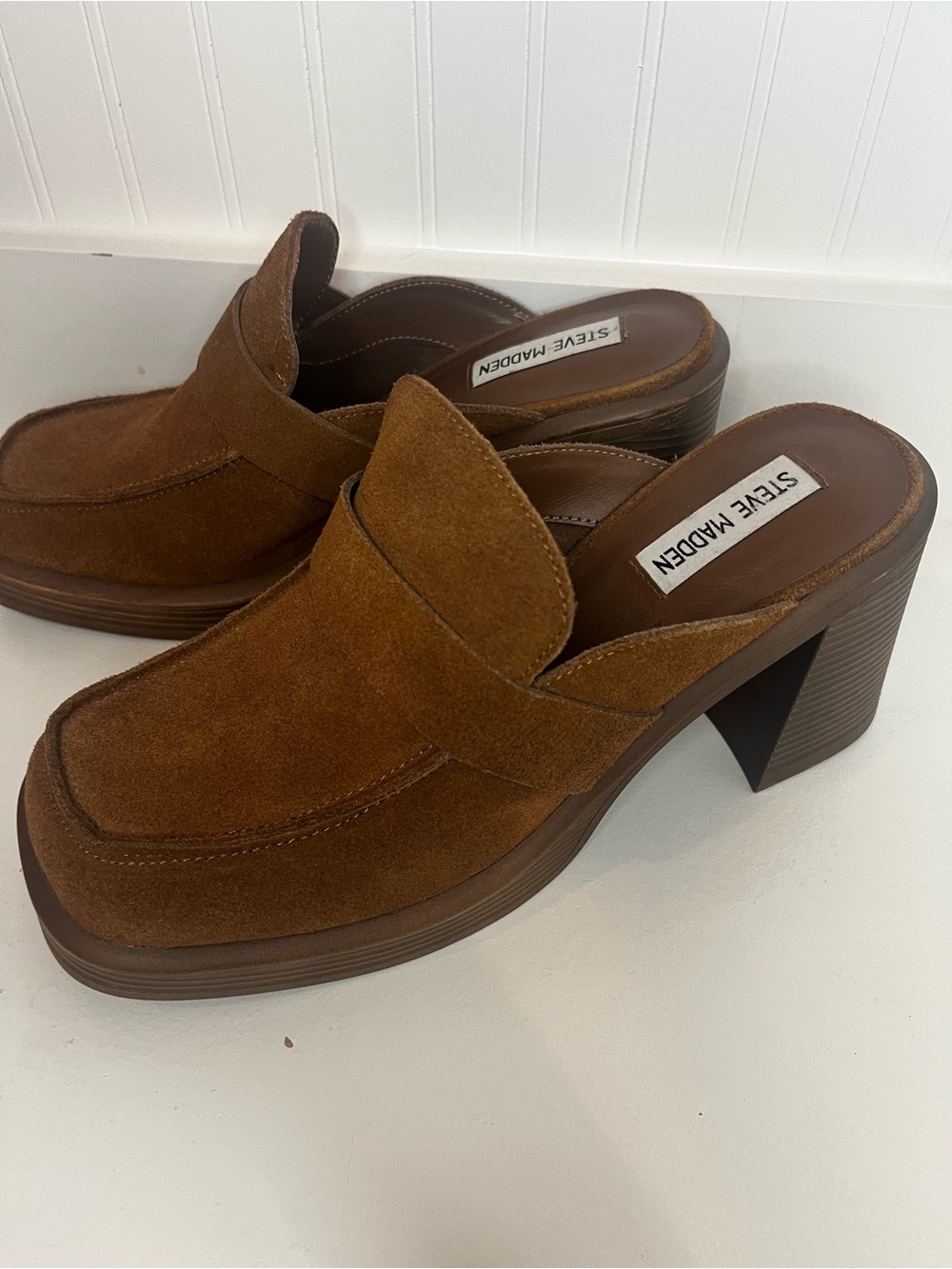 Steve Madden Brown Suede Platform Block Heel Mules